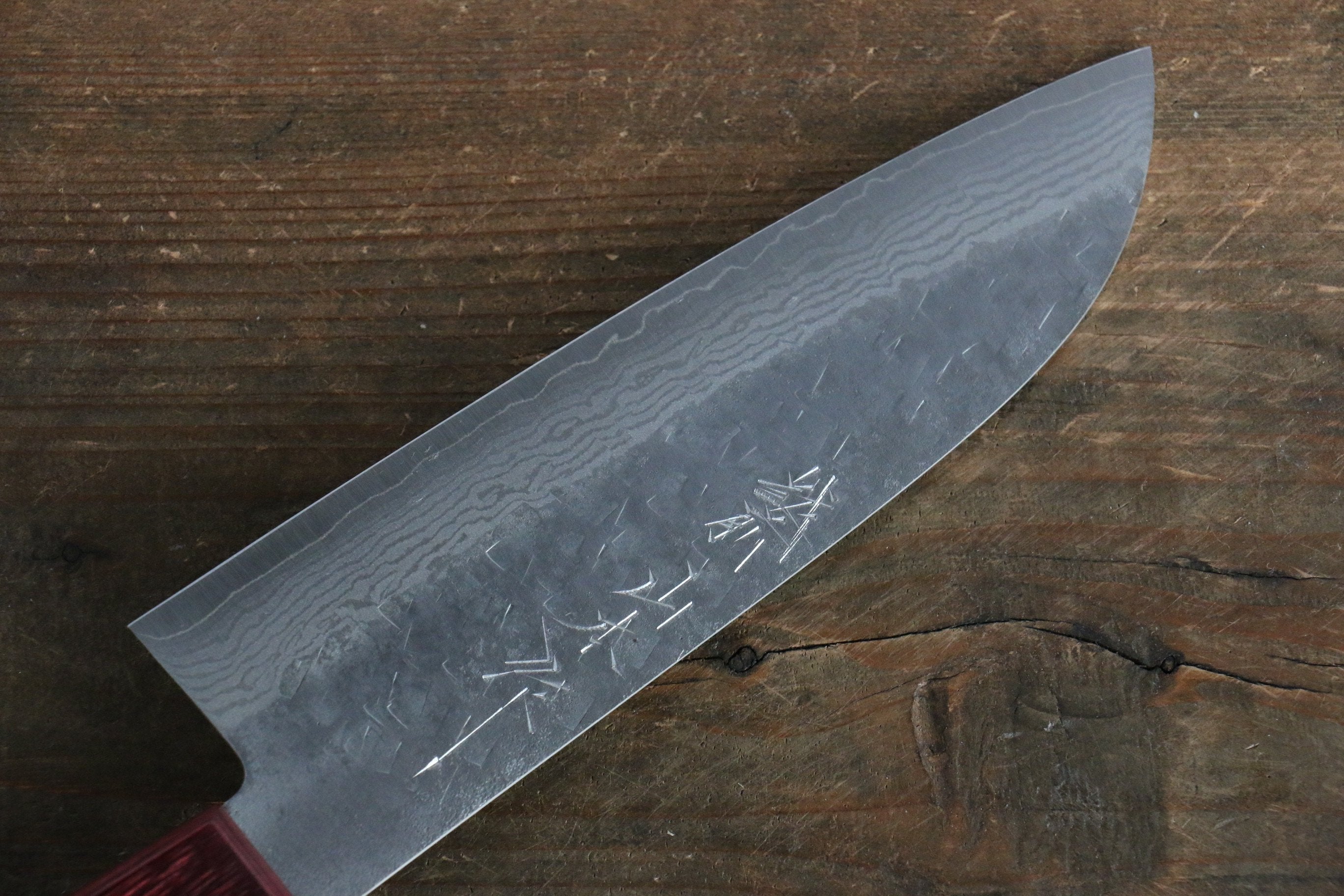 VG10 Hammered Damascus Santoku Knife 7 Inch - Japanese Chef Knife with Red Pakkawood Handle - Perfect for Slicing, Dicing & Chopping Vegetables, Meat & Fish