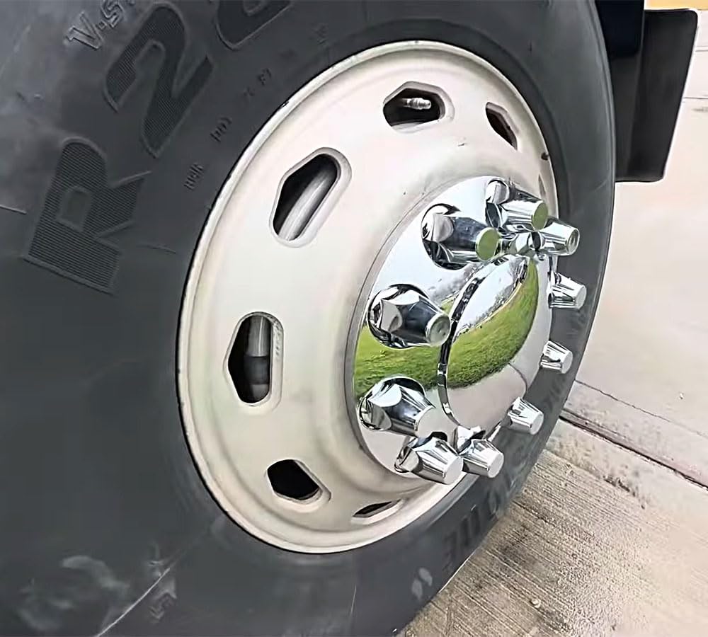 Mytee Products Complete Wheel Chrome Axle Cover Set - 33mm Threaded Lug Nut Covers for Semi Trucks, Freightliner, Volvo - Removable Hub Caps Kit (2 Front & 4 Rear) - Heavy Duty Truck Accessories for Enhanced Protection & Style