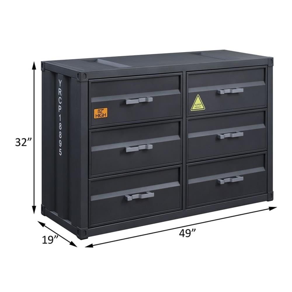 Acme 6-Drawer Metal Dresser - Rectangular Cargo Container Style in Gunmetal Finish | Perfect for Bedroom Storage, Dorm Organization & Industrial Decor