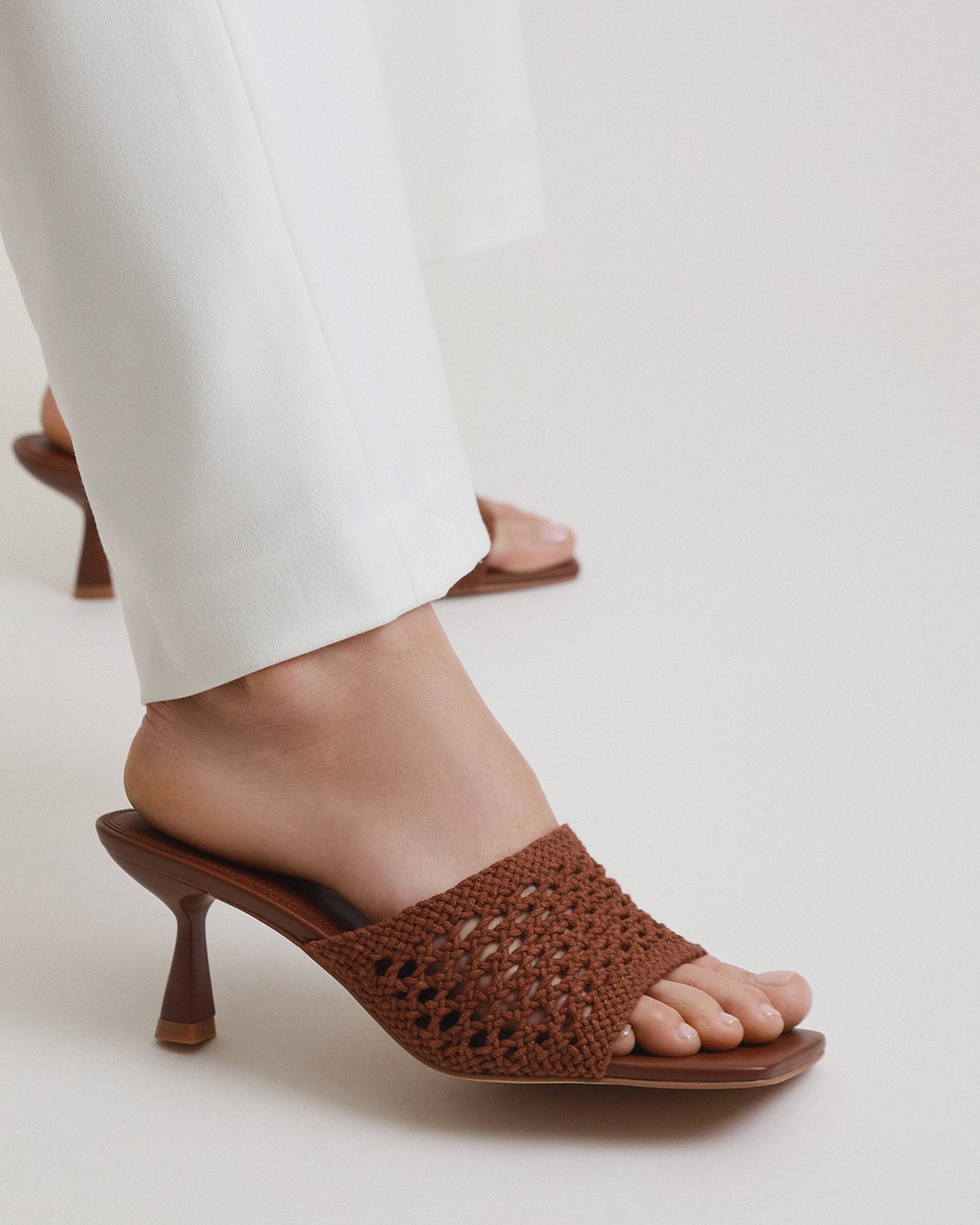 JORDYN Women's Mid Heel Sandals - Cognac Textile Strappy Summer Shoes for Weddings, Parties & Beach Vacations