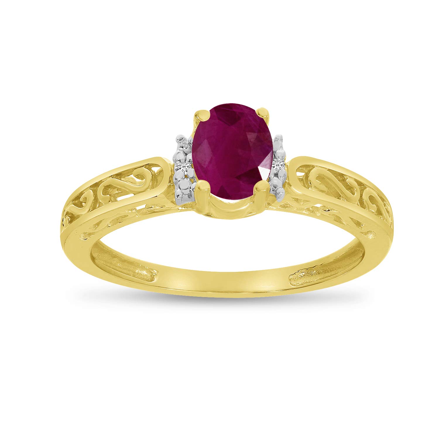10K Yellow Gold Oval Ruby and Diamond Ring for Women - Elegant Vintage Style Engagement & Wedding Band - Perfect for Anniversaries, Proposals, and Special Occasions