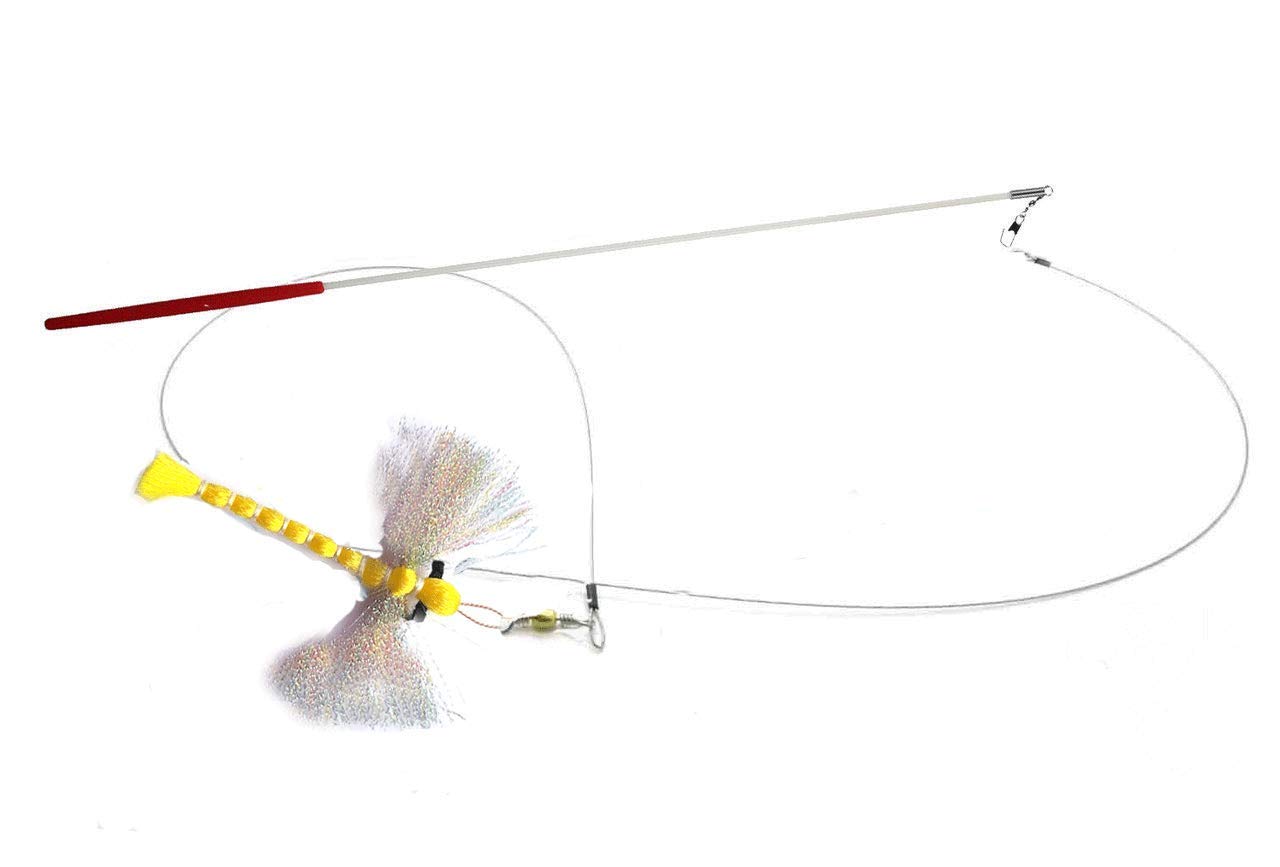 Interactive Cat Teaser Wand with Dragonfly Toy - Yellow Feather Wand for Cats - Fun Playtime & Exercise for Indoor Kittens