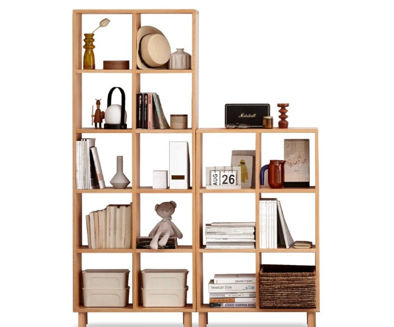 Solid Wood Bookshelf - Beech & Oak Bookcase with Free Combination - Perfect for Home Office, Living Room, and Library Storage