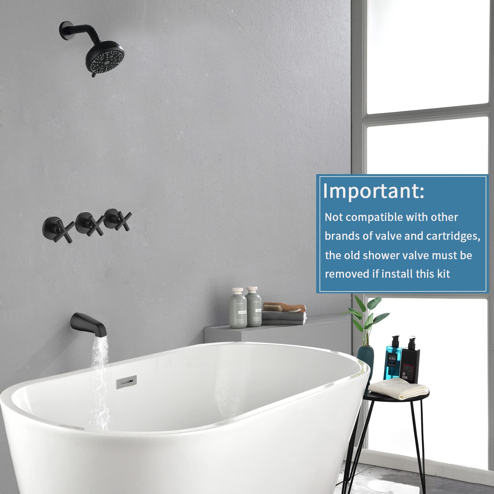 Premium Matte Black 3-Handle Shower Faucet Set with Tub Spout - Complete Bathtub Shower System Kit for Modern Bathroom Renovation | Perfect for Master Bath, Guest Bath & Spa-Like Shower Experience