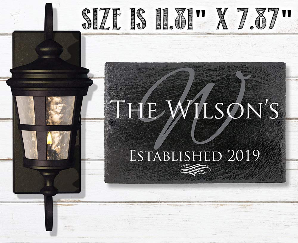 Custom Slate Family Name Plaque - Personalized with Name, Year & Initials | Durable Outdoor Patio Decor | Backyard Sign | Unique Housewarming Gift (Black/White) | Perfect for Front Porch, Garden & Entryway Decorations