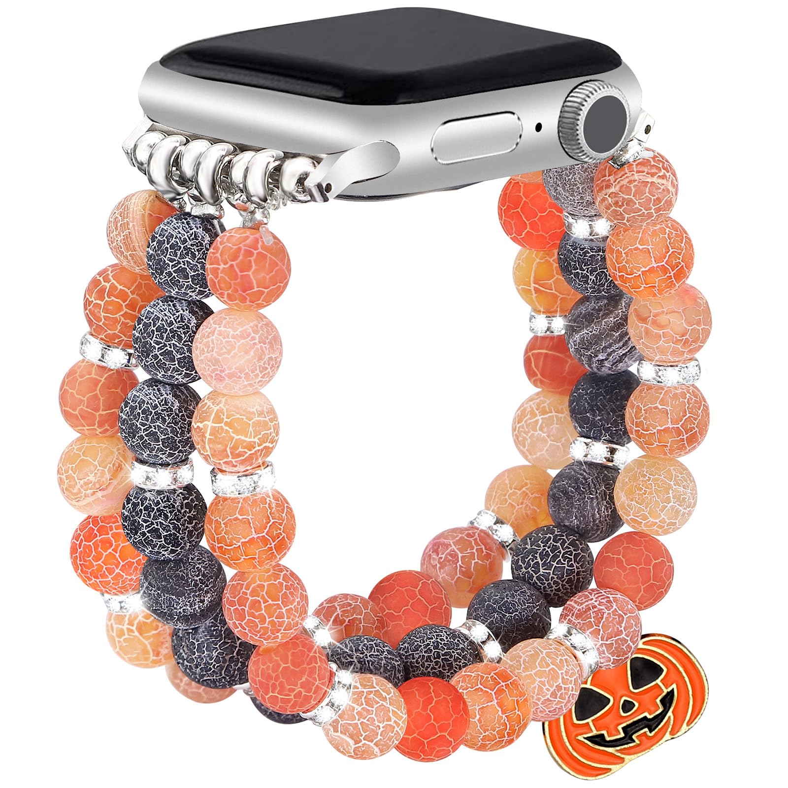 JR.DM Natural Stone Beaded Stretch Bracelet Band for Apple Watch Series 9/8/7/6/5/4/3/2/1 - Handmade Boho Elastic Strap Compatible with iWatch 38mm 40mm 41mm 42mm 44mm 45mm 49mm - Women's Fashion Accessory Gift for Everyday Wear & Special Occasions