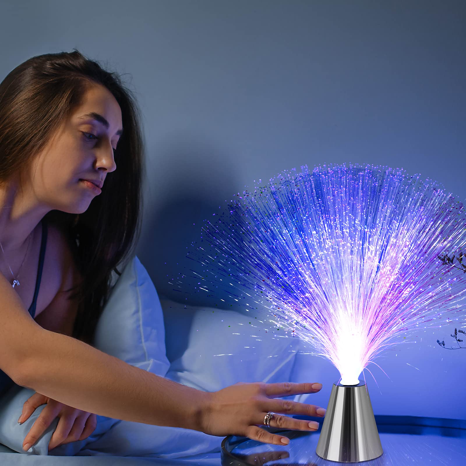 PEN&H Sensory Fiber Optic Lamp - Color Changing LED Night Light with Cone Base, 2 Pack Calming Mood Light for Kids Room, Bedroom, Autism Therapy & Relaxation