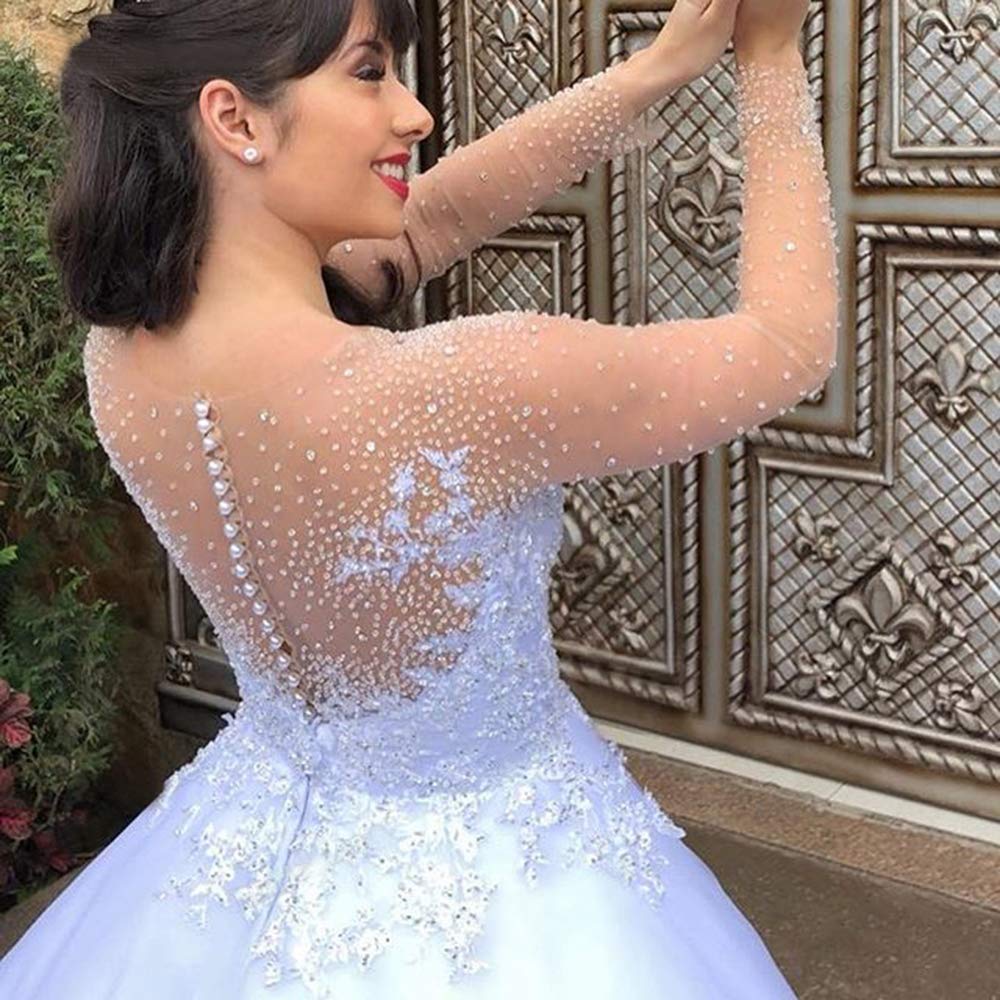 Elegant Crystal Beaded Wedding Dress for Women - Long Sleeve Ball Gown Bridal Gown | Perfect for Church Ceremonies, Formal Weddings & Special Occasions