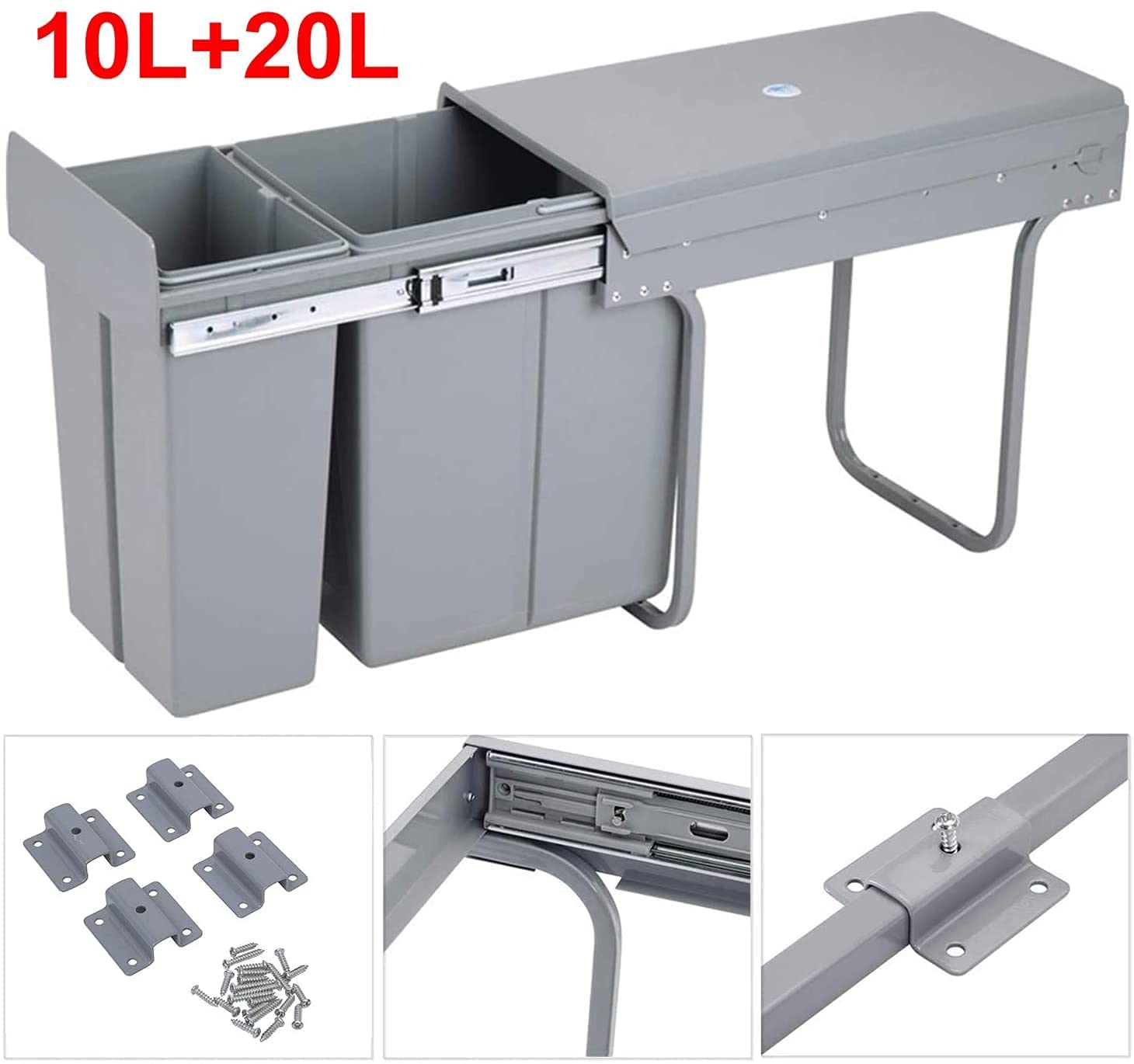 Under Cabinet Pull Out Trash Can - 20+10 Quart Double Sliding Kitchen Waste Bin with Recycling System for Garbage Classification - Perfect for Under Sink Storage & Organized Kitchen Waste Management