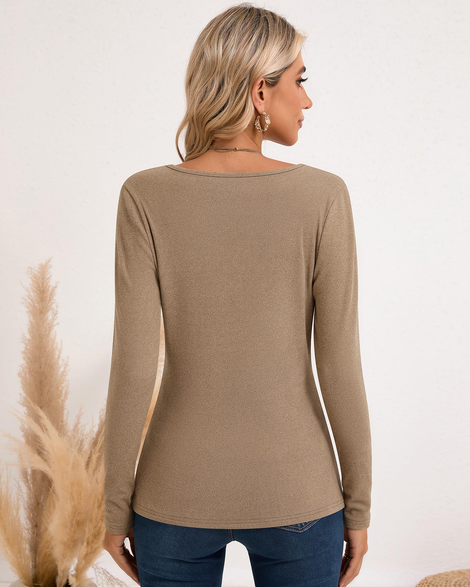 Ficerd 3 Pack Women's Thermal Long Sleeve Shirts - Fleece Lined Scoop Neck Stretch Fitted Tops for Winter, Base Layer Underwear - Perfect for Cold Weather, Layering & Outdoor Activities
