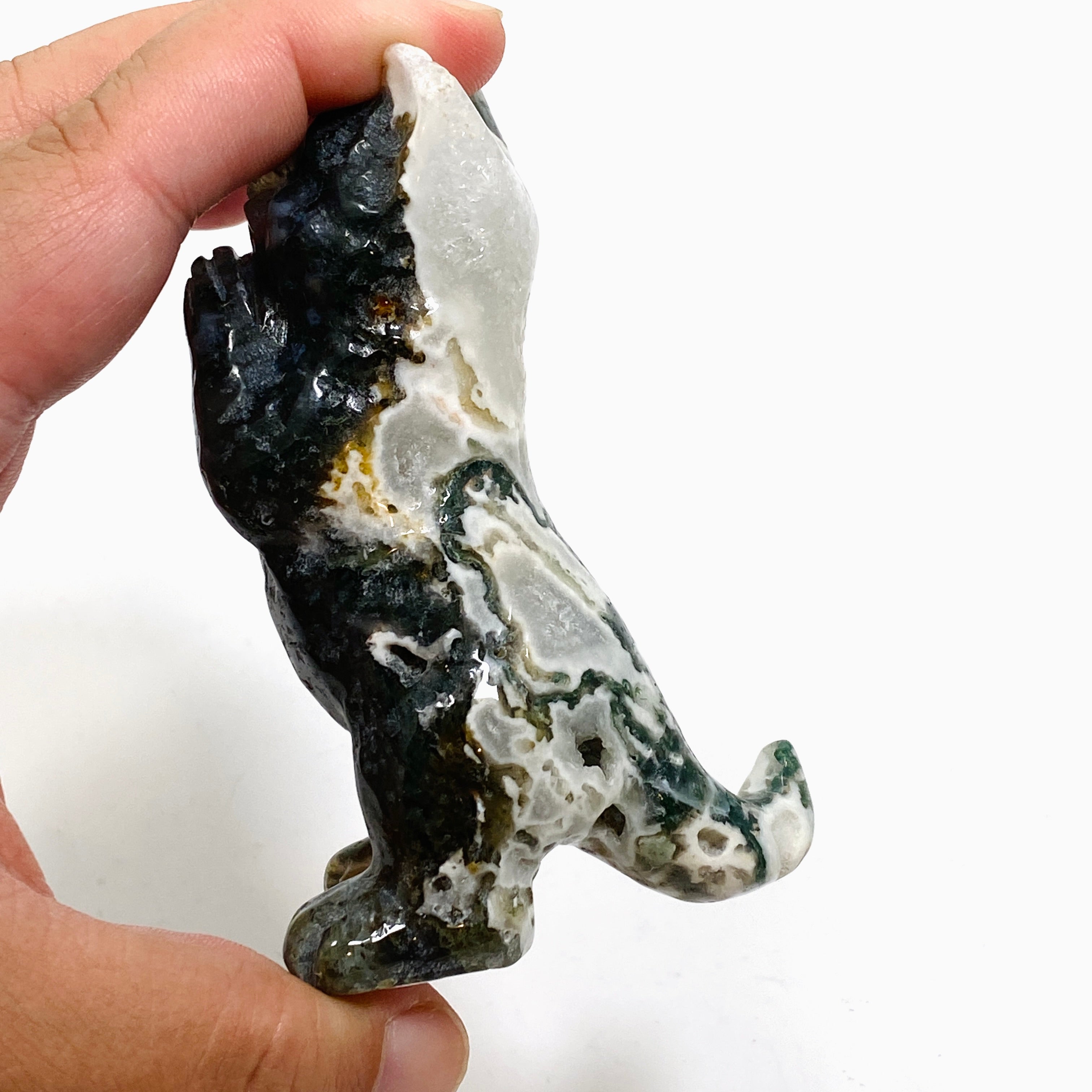 Handcrafted Moss Agate Cat Carving MAC 03 - Unique Gemstone Home Decor for Cat Lovers | Perfect for Bookshelf Display, Feng Shui Decor & Gift Giving