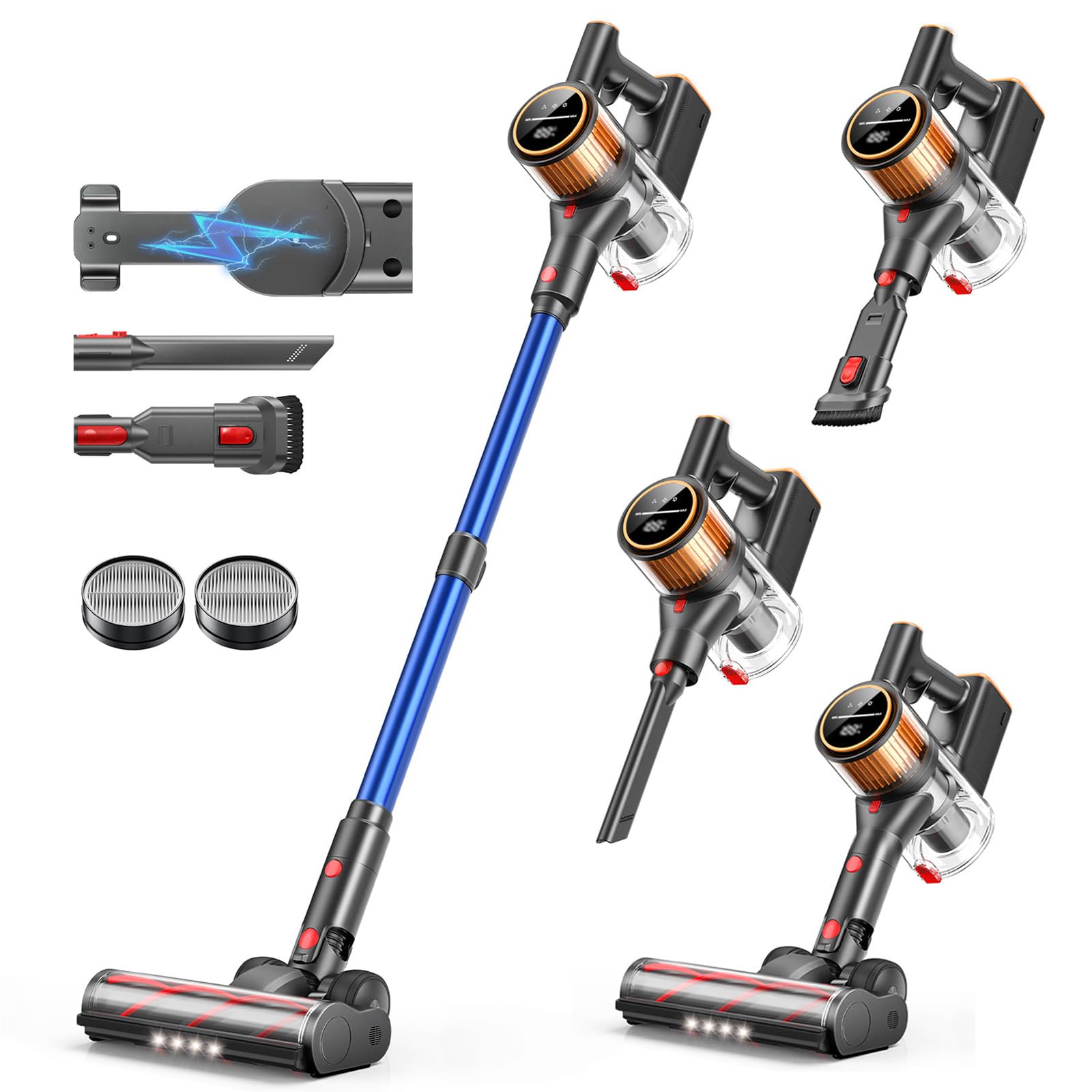 Powerful Cordless Vacuum Cleaner - 45Kpa 550W Stick Vacuum with 60 Min Runtime, Rechargeable & Wall Mountable - Ideal for Pet Hair, Carpets & Hardwood Floors (X9 Model) | Perfect for Quick Home Cleaning & Pet Owners
