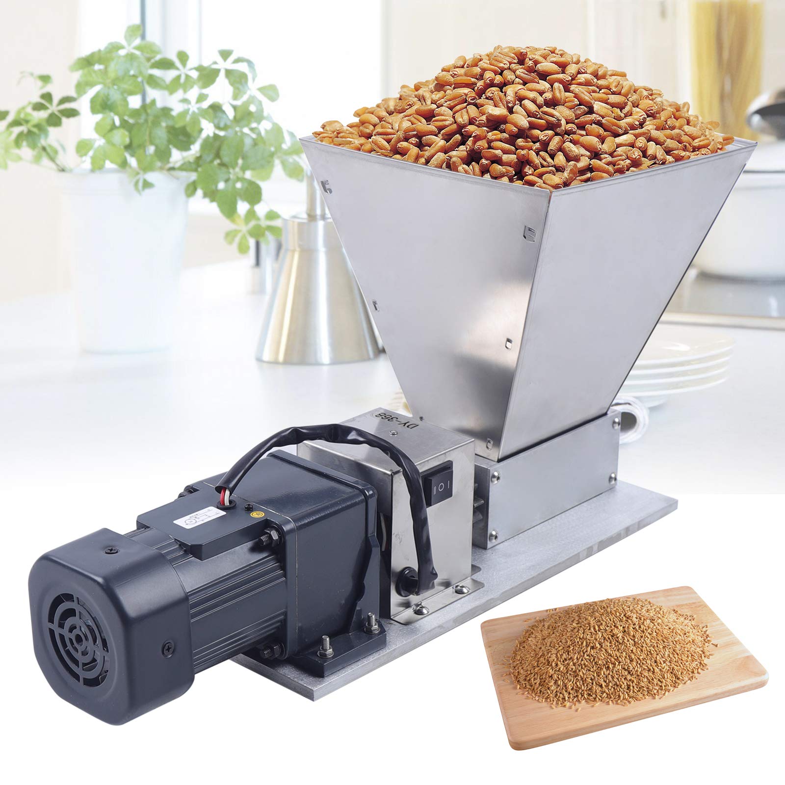 Premium Stainless Steel 2-Roller Electric Grain Mill - Barley Grinder & Malt Crusher for Home Brewing | Multi-Functional Grinder for Cereals, Beans, Spices | Perfect for Beer Brewing, Coffee Grinding & Baking