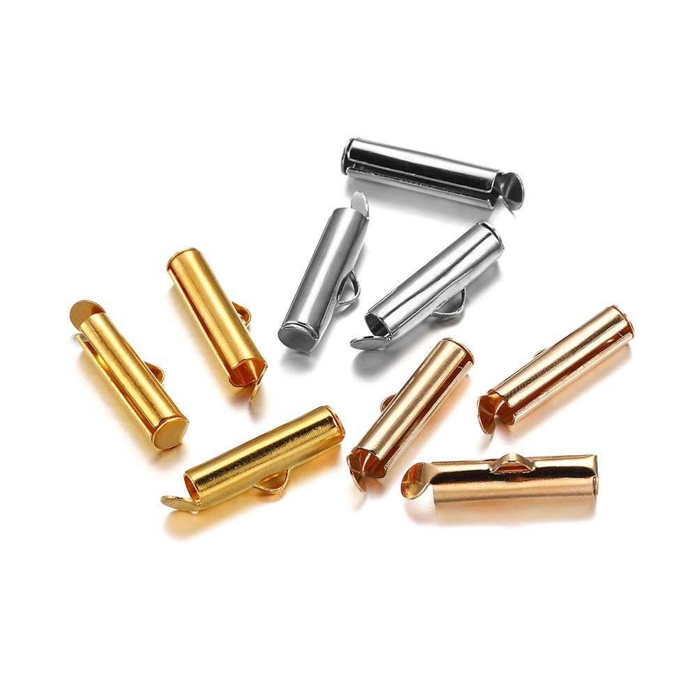30-50Pcs Gold Crimp End Beads & Jewelry Clasps - 30mm Slide On End Tubes, DIY Beading Connectors for Bracelets & Necklaces - Perfect for Jewelry Making, Crafting & Gift Accessories (50Pcs)