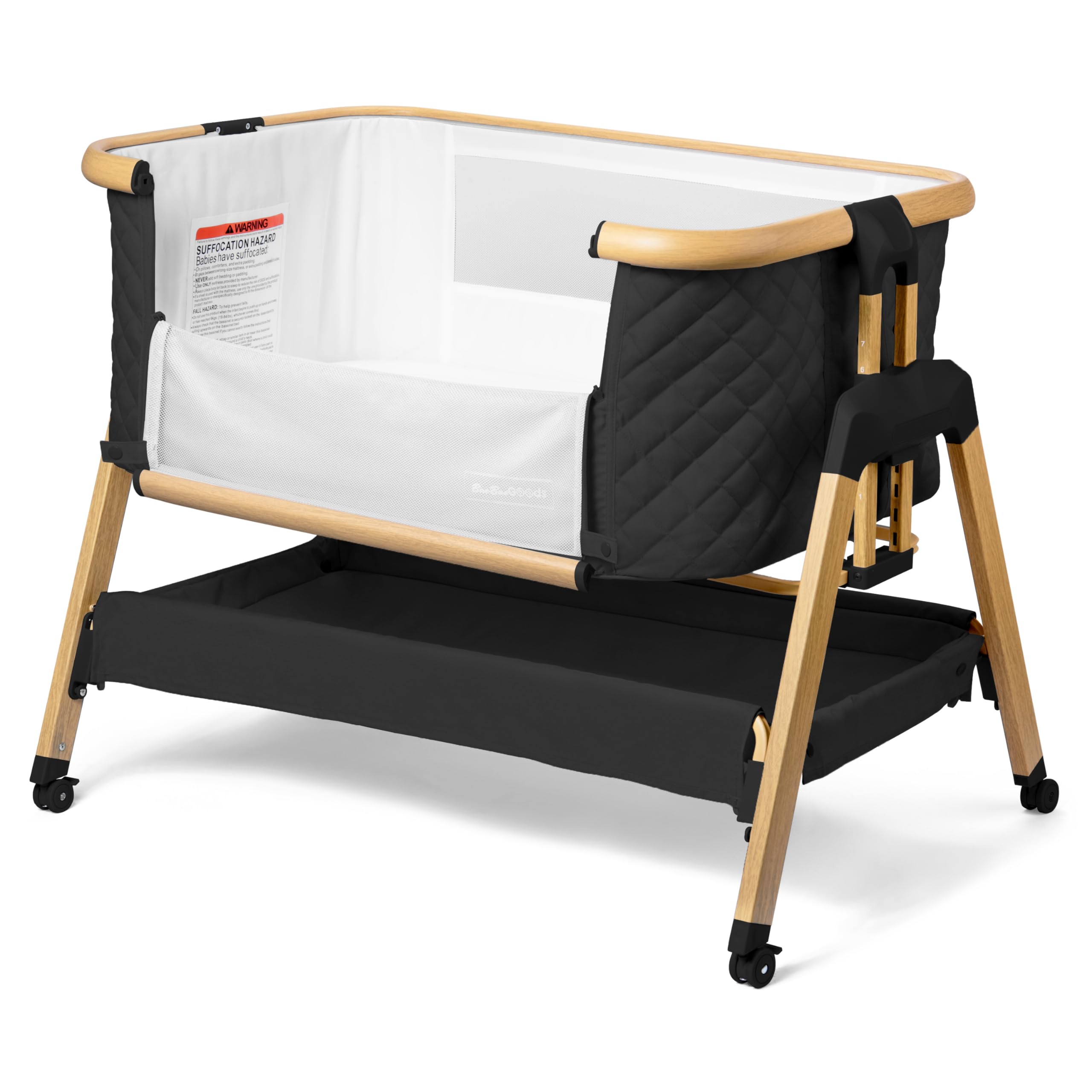 3 in 1 Portable Baby Bassinet with Wheels - Adjustable Bedside Sleeper Crib for Newborns & Infants, 7 Height Settings with Comfort Foam Mattress, Storage Basket & Carry Bag Included - Perfect for Nursery, Bedroom & Travel