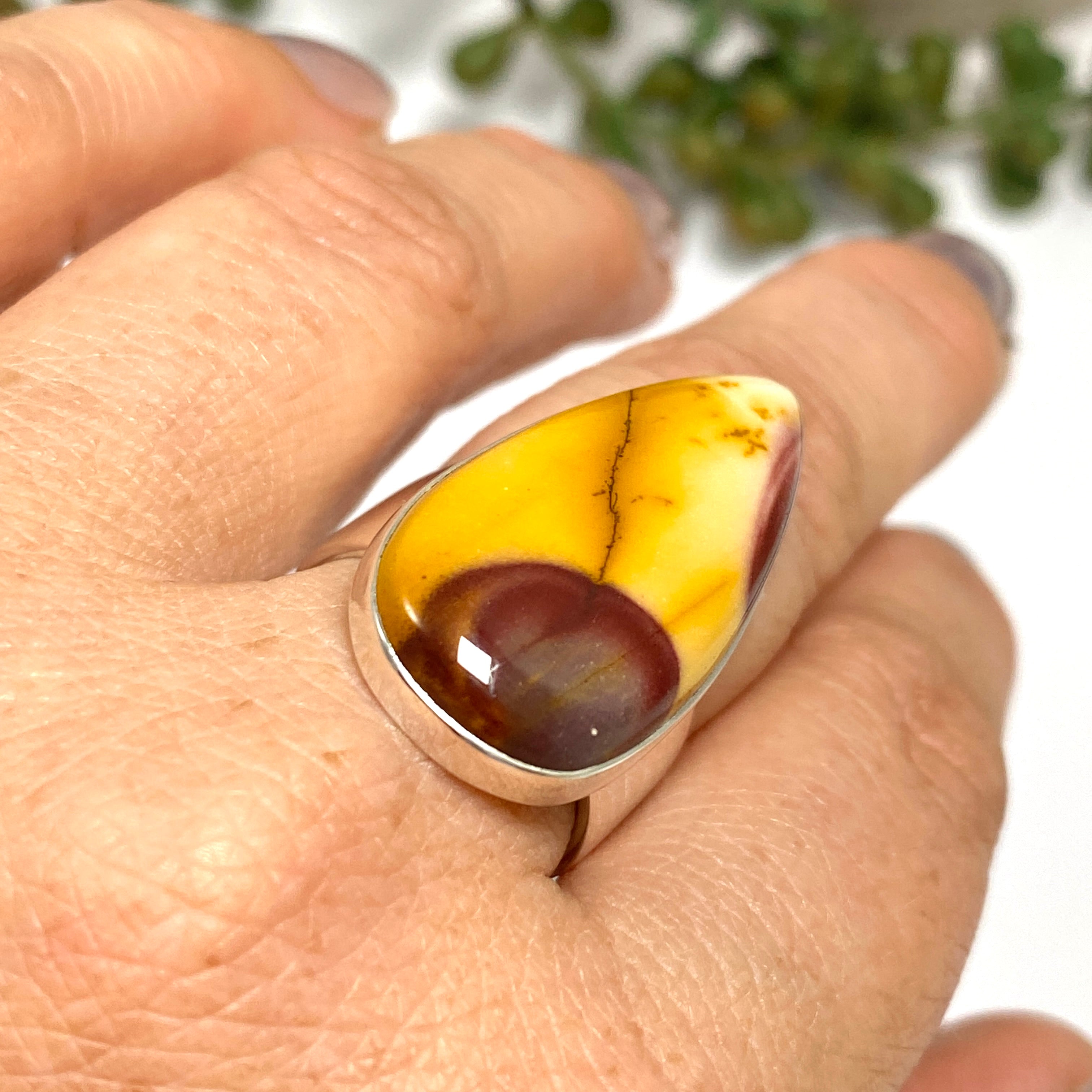 Natural Mookaite Teardrop Cabochon Sterling Silver Ring Size 8 - Handmade Gemstone Jewelry for Women, Gift for Her | Perfect for Boho Style, Meditation & Spiritual Healing