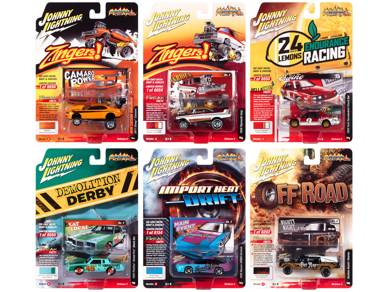 Johnny Lightning 1/64 Diecast Model Cars - Street Freaks 2022 Set A (6-Piece Collection) - Perfect for Collectors, Display, and Racing Enthusiasts