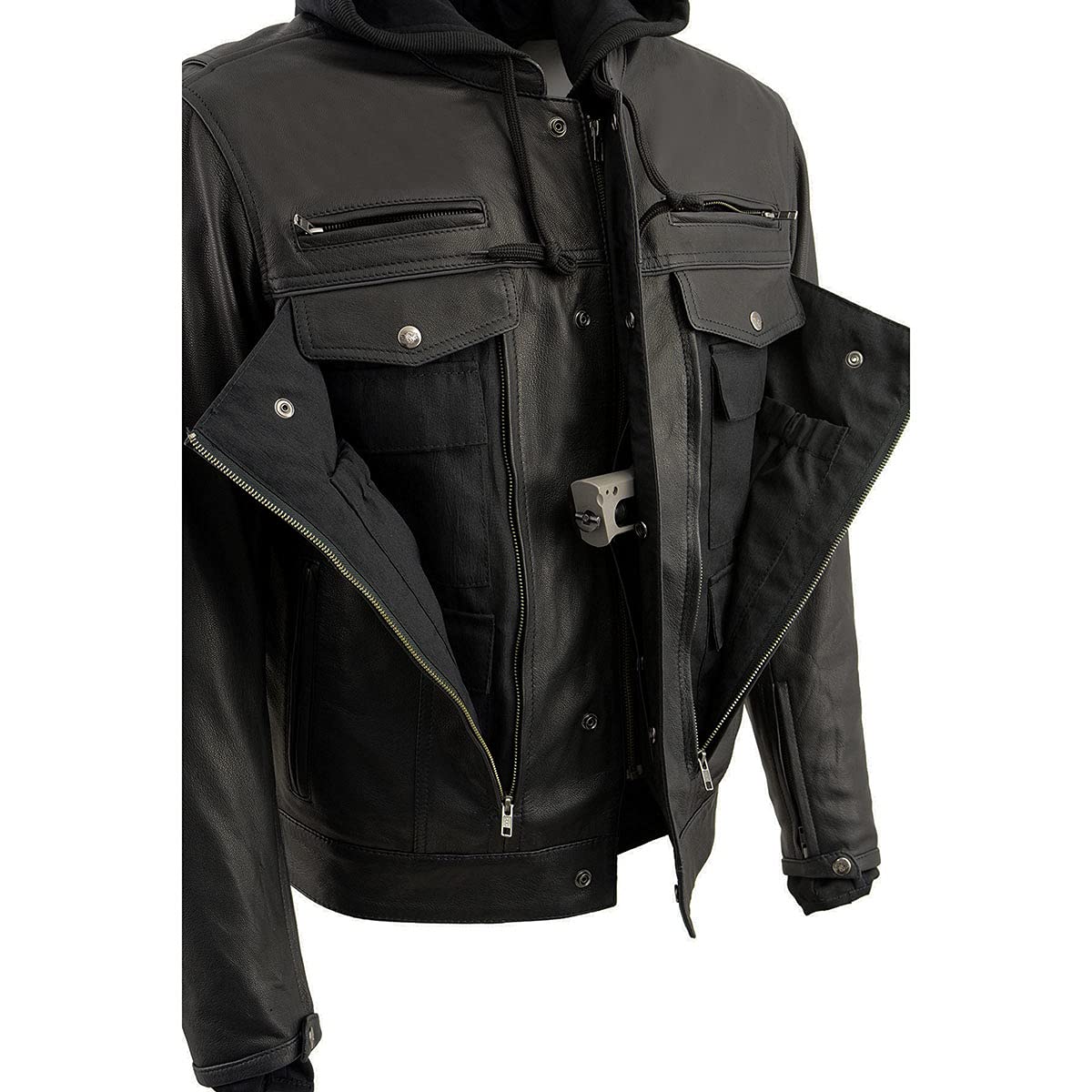 Milwaukee Leather MLM1537 Men's Black Utility Pocket Vented Motorcycle Jacket with Removable Hood - Windproof & Breathable Riding Gear for Harley, Cruiser & Adventure Bikes