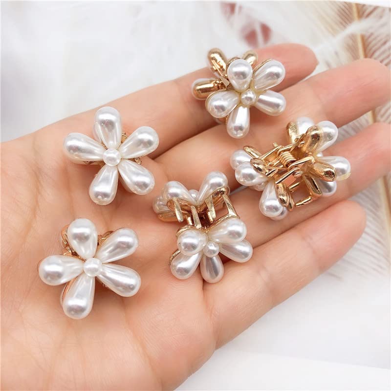 Ahoney Pearl Hair Clips with Daisy Flowers - Small Claw Bangs Clips for Women & Girls | Korean Hair Accessories for School, Work & Special Occasions