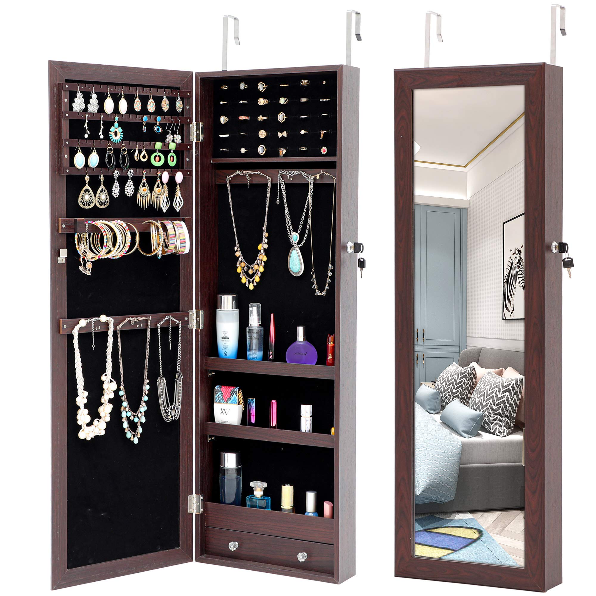 Fashion Jewelry Storage Mirror Cabinet - Hanging Door/Wall Organizer for Bedroom