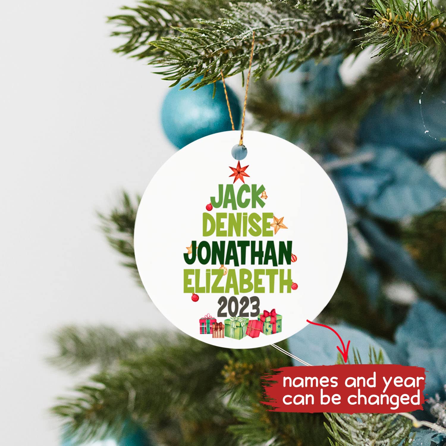 Personalized Family Name Christmas Ornament 2025 - Custom Engraved Tree Decor with Names - Perfect for Holiday Gifts, Family Reunions & Festive Home Decor