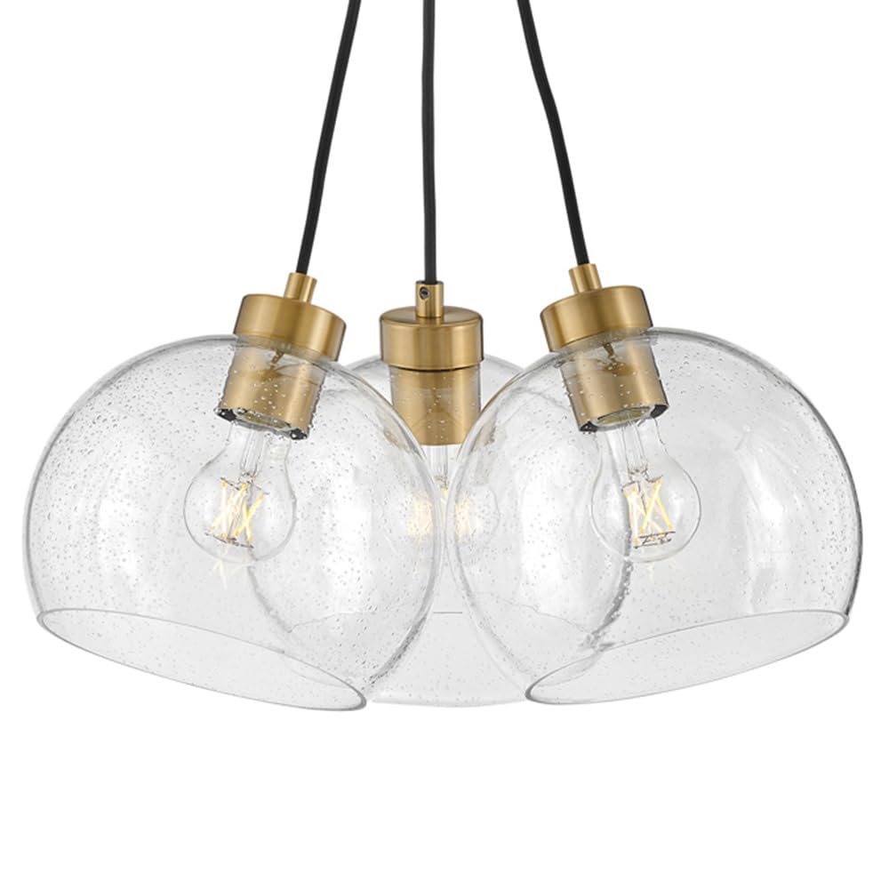 Lark Rumi 83013LCB 3-Light Adjustable Pendant Light with Clear Seedy Glass Orbs & Lacquered Brass Finish - Perfect for Kitchen Island, Dining Room, or Entryway Lighting
