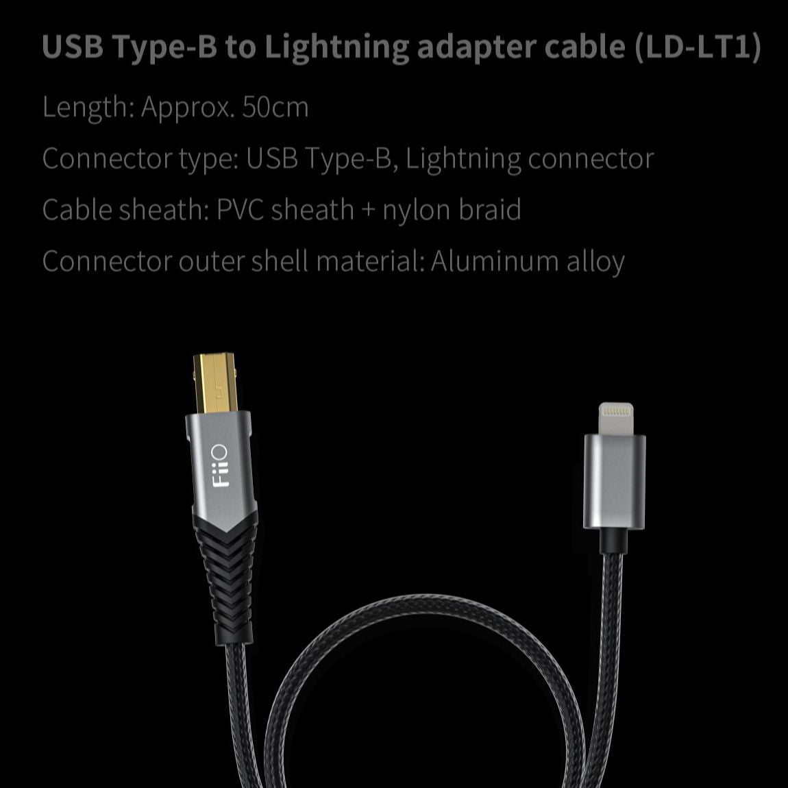 FiiO LD TC1 & LD LT1 USB Type B to Type C & Lightning Adapter Cables - High-Speed Data Sync & Charging for Audio Devices, Smartphones & Tablets