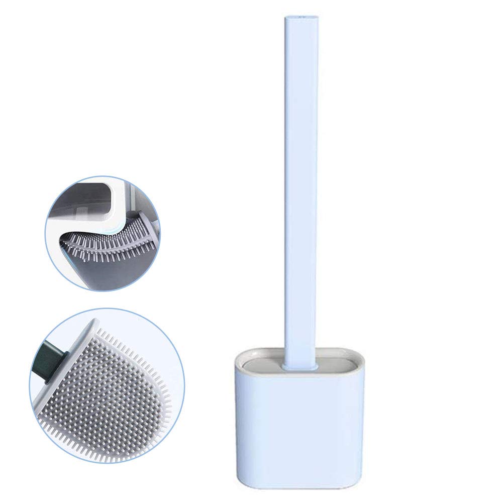 Premium Silicone Flex Toilet Brush Set with Holder - No-Slip Long Handle, Standing & Wall Mount Options - Durable Bathroom Cleaning Tool for Home & Commercial Use (Blue) - Perfect for Daily Cleaning, Deep Scrubbing & Hygienic Bathroom Maintenance