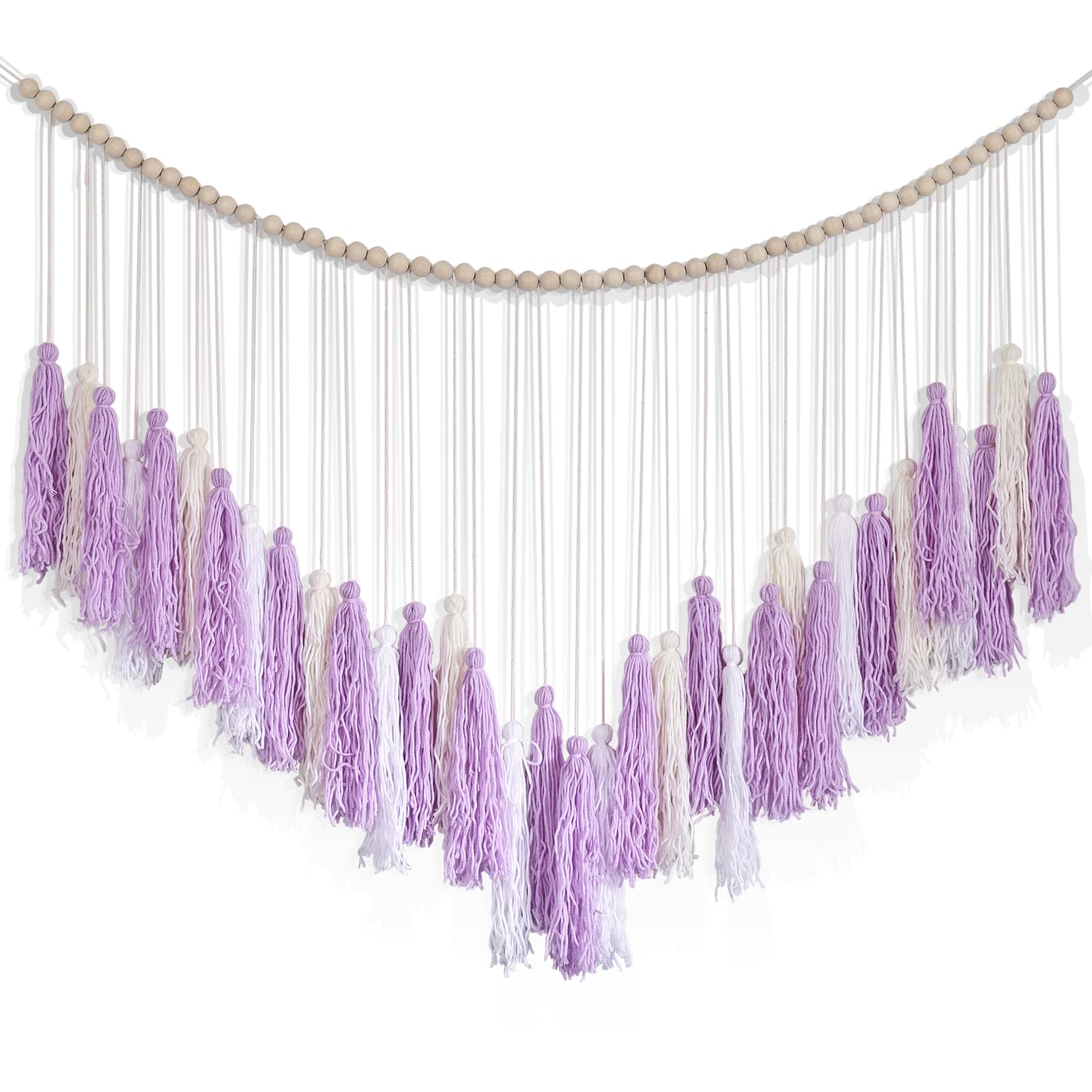 Boho Macrame Wall Hanging - Large Purple Cotton Tassel Garland for Home Decor | Colorful Party Backdrop for Birthday, Christmas, Baby Shower | Perfect for Bedroom, Nursery, Playroom & Girls Room Decor | Boho Chic Wall Art for Bohemian Style Interiors