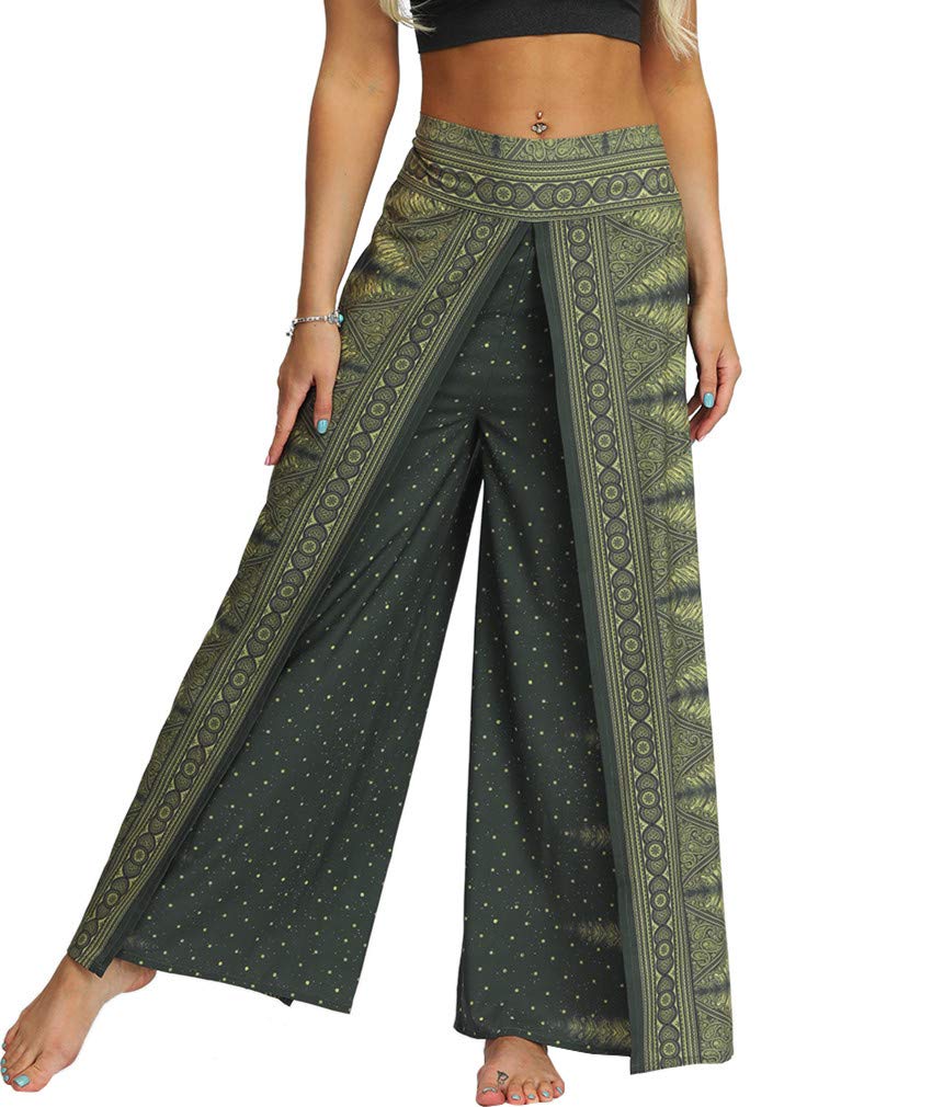 ENLACHIC Women's Boho Printed Palazzo Yoga Pants - High Waisted Wide Leg Lounge Pants with Side Split for Workout, Yoga & Casual Wear | Comfortable & Stylish for Home, Office & Travel