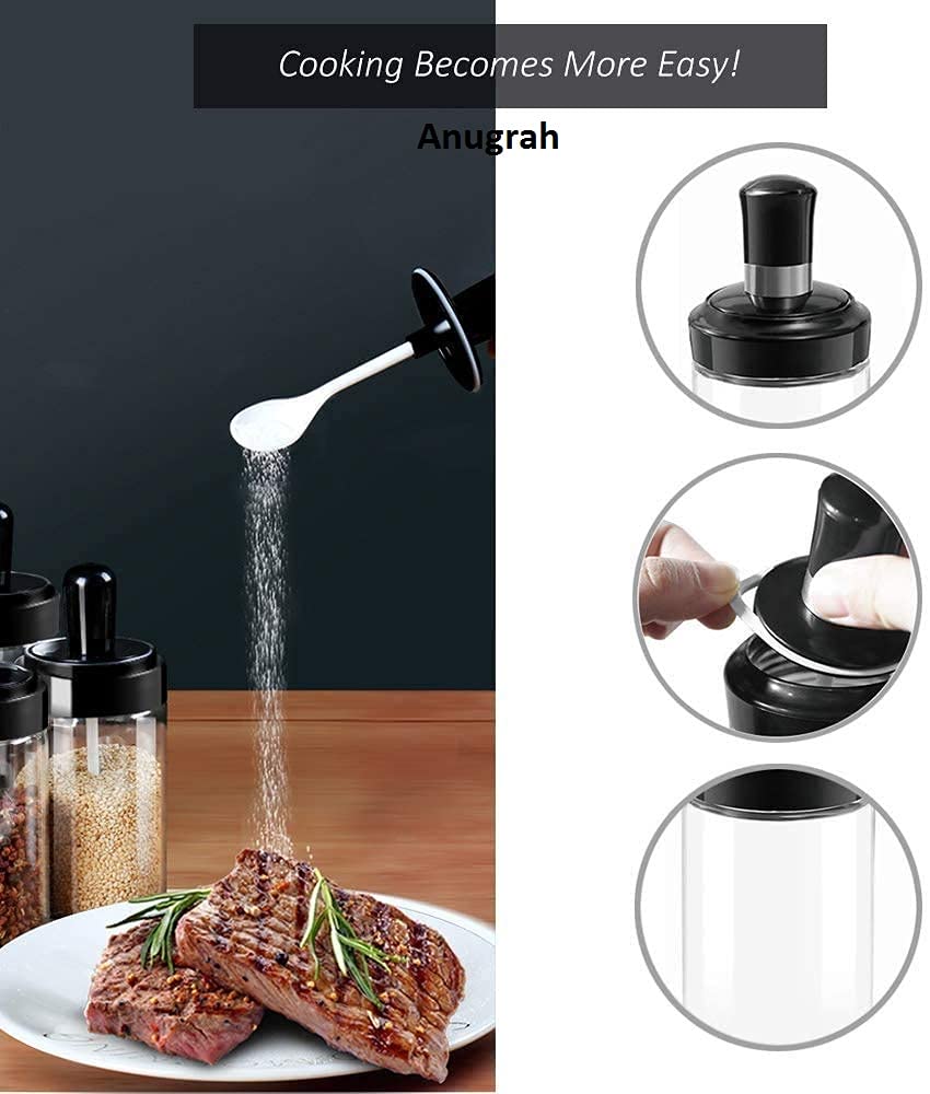 Borosilicate Glass Food Storage Jars with Spoon & Olive Oil Bottle with Brush - Airtight Spice Salt Sugar Condiment Containers for Kitchen & Restaurants - 250ml Transparent Glass Jars - Perfect for Pantry Organization, Meal Prep & Gourmet Cooking