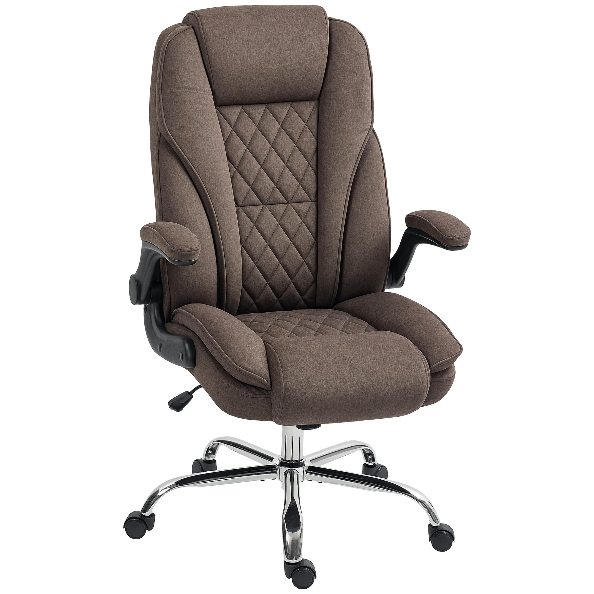 HOMCOM High Back Executive Office Chair with Swivel Wheels & Flip-Up Armrests - Adjustable Height Ergonomic Desk Chair - Modern Diamond Fabric Computer Chair for Home Office (Dark Brown) - Perfect for Long Work Hours & Video Conferencing