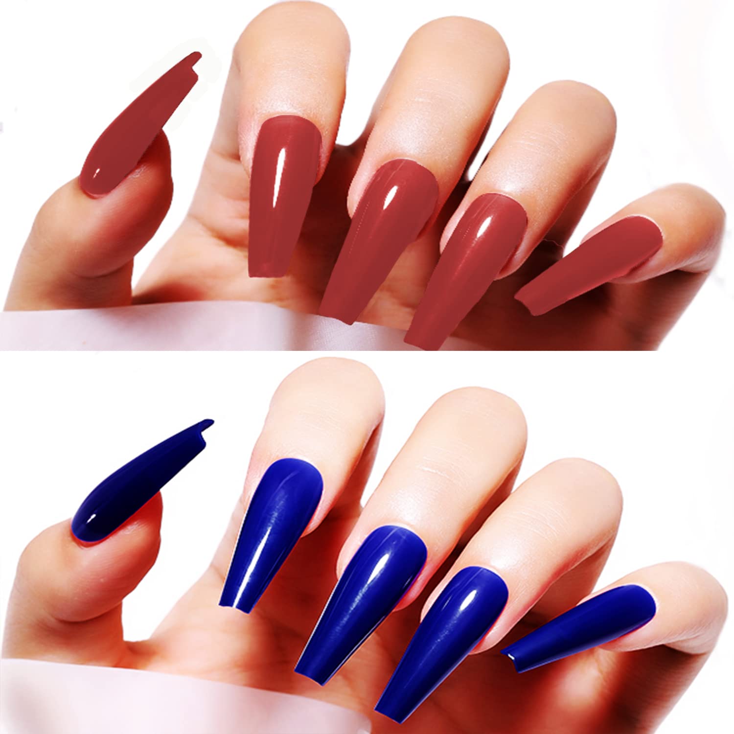WorldWesties 12Pcs Mixed Color Coffin False Nails - Extra Long Magenta & Coffee Acrylic Nail Tips (10 Sizes) for Women & Girls | Salon Quality Press-On Nails for Parties, Weddings & Special Occasions
