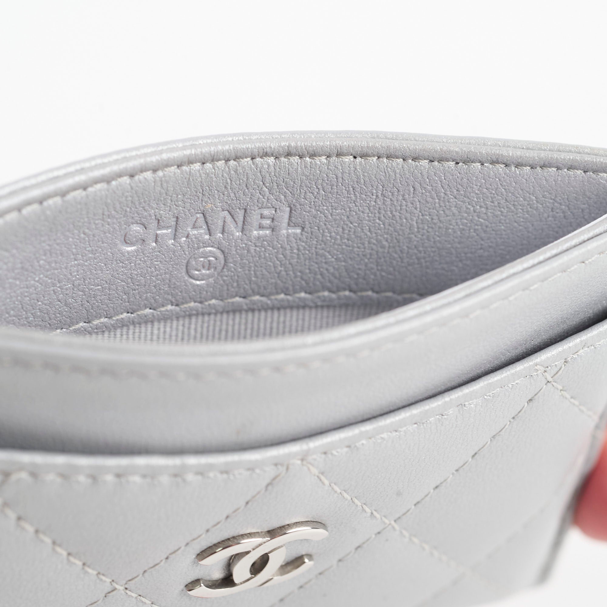 Chanel Metal Grey Microchip Card Holder - Slim RFID Blocking Luxury Wallet for Women & Men | Perfect for Travel, Shopping & Everyday Use