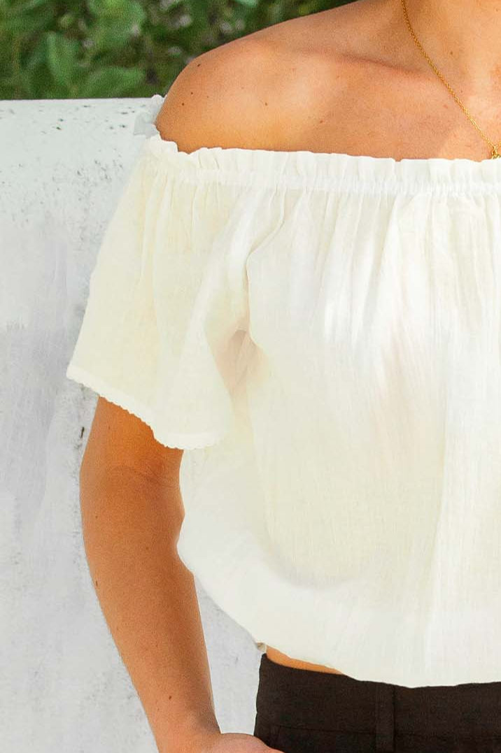 Ilana Frill Organic Cotton Gauze Top for Women - Soft Breathable Cream Blouse | Perfect for Casual Wear, Summer Outfits & Boho Style