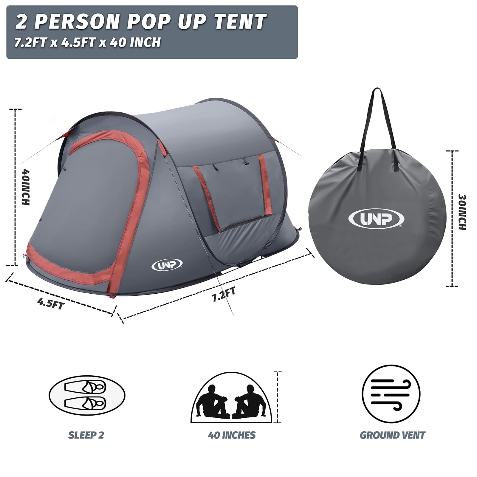 2-Person Pop-Up Tent - Instant Portable Camping & Beach Tent with 2 Doors - Lightweight & Easy Setup for Hiking, Travel, and Outdoor Adventures - Includes Carrying Bag - Perfect for Camping Trips, Beach Days, and Backpacking