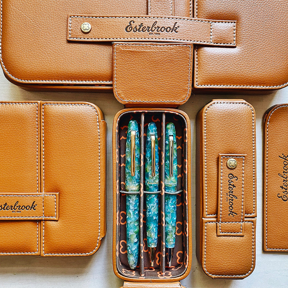 Esterbrook Nook Triple Pen Case - Genuine Leather British Tan - Perfect for Fountain Pens, Ballpoints & Gel Pens - Ideal for Office, School & Travel Organization