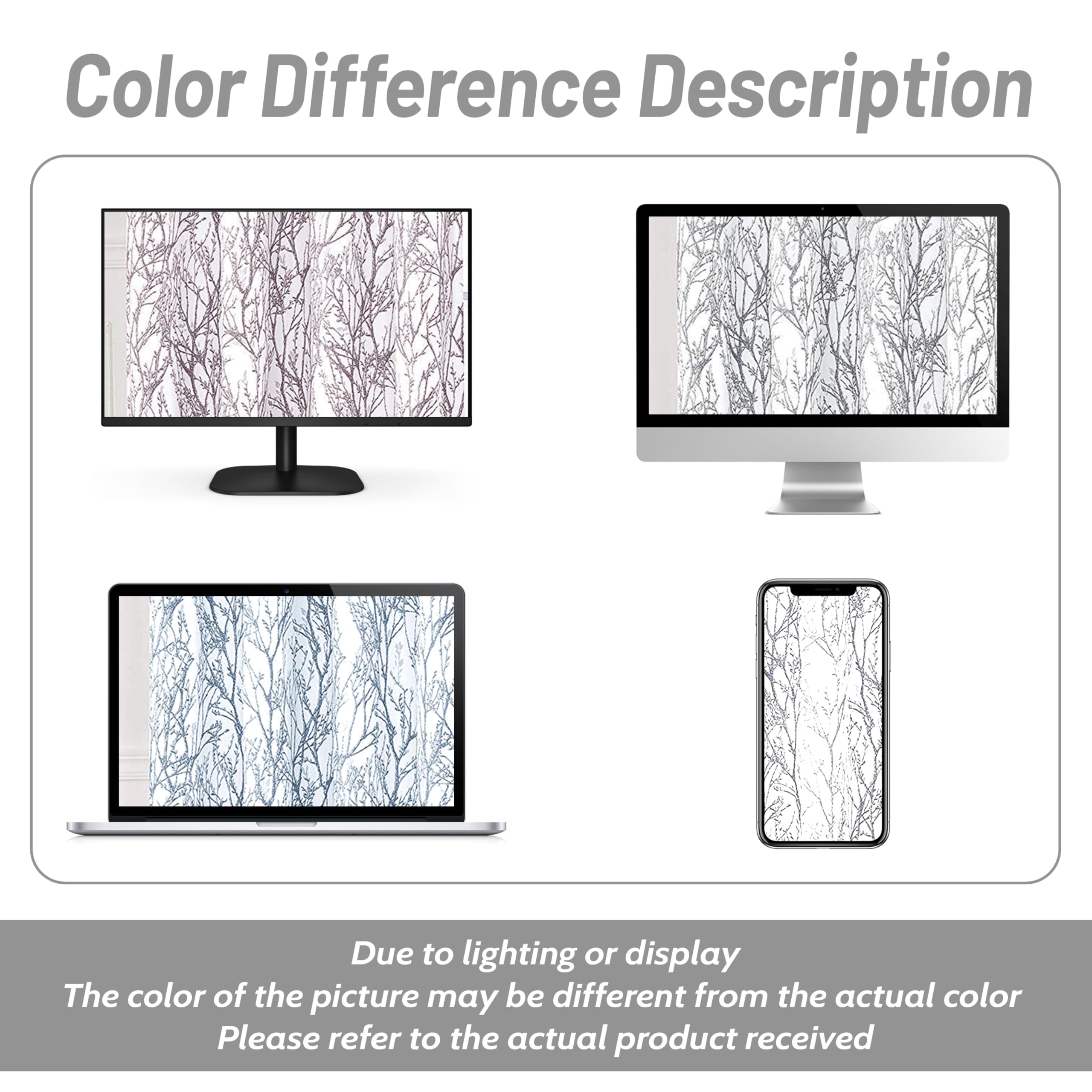 DriftAway 3-Piece Gray and White Kitchen Curtain Set with Valance & Tier - Rod Pocket Light Filtering Window Treatment, 36 Inch - Perfect for Small Half Windows in Bathroom, Living Room, or Kitchen (Tree Branch Design)