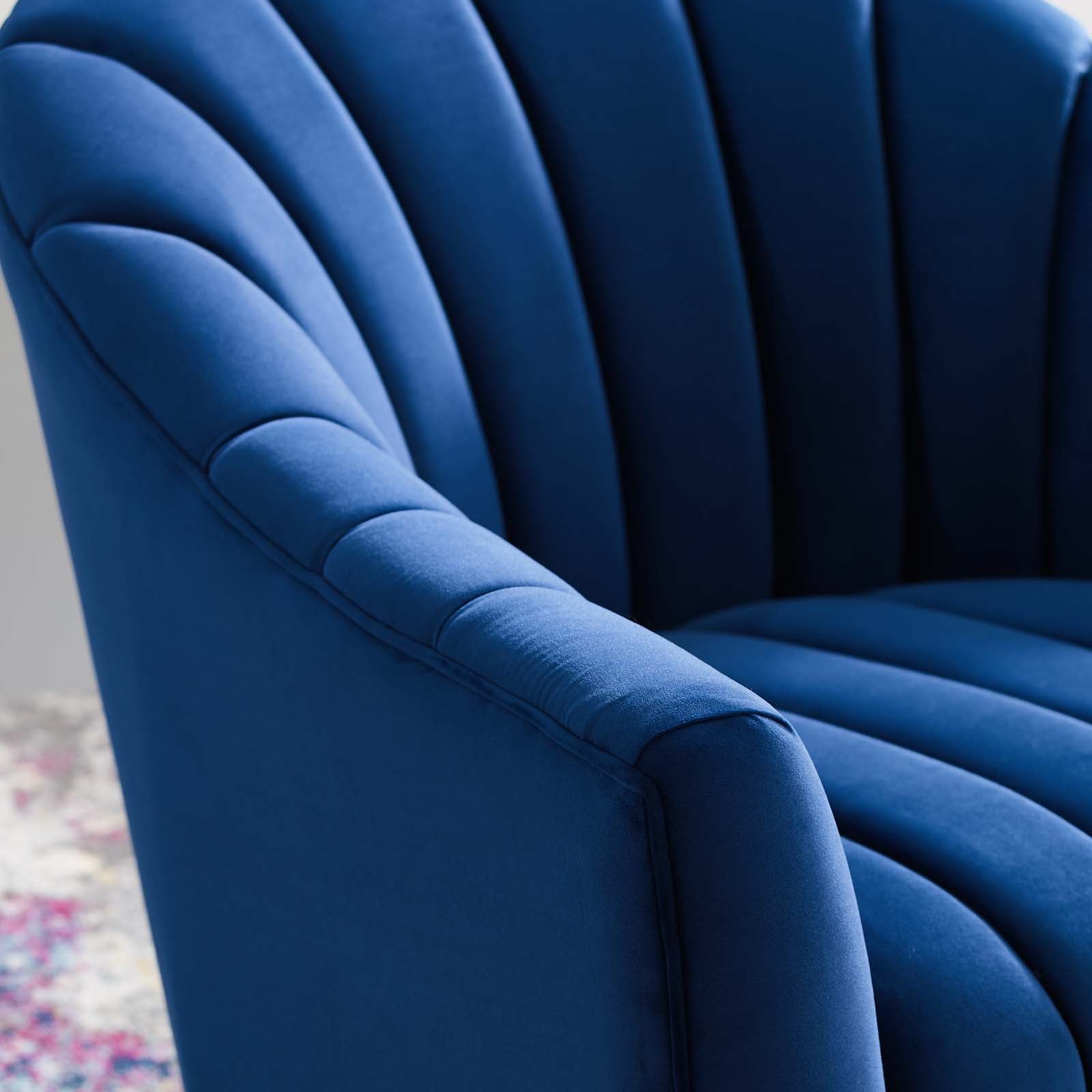 Buoyant Vertical Channel Tufted Accent Lounge Performance Velvet Swivel Chair - Modern Velvet Swivel Chair for Living Room, Bedroom, or Office - Perfect for Relaxing, Reading, and Entertaining