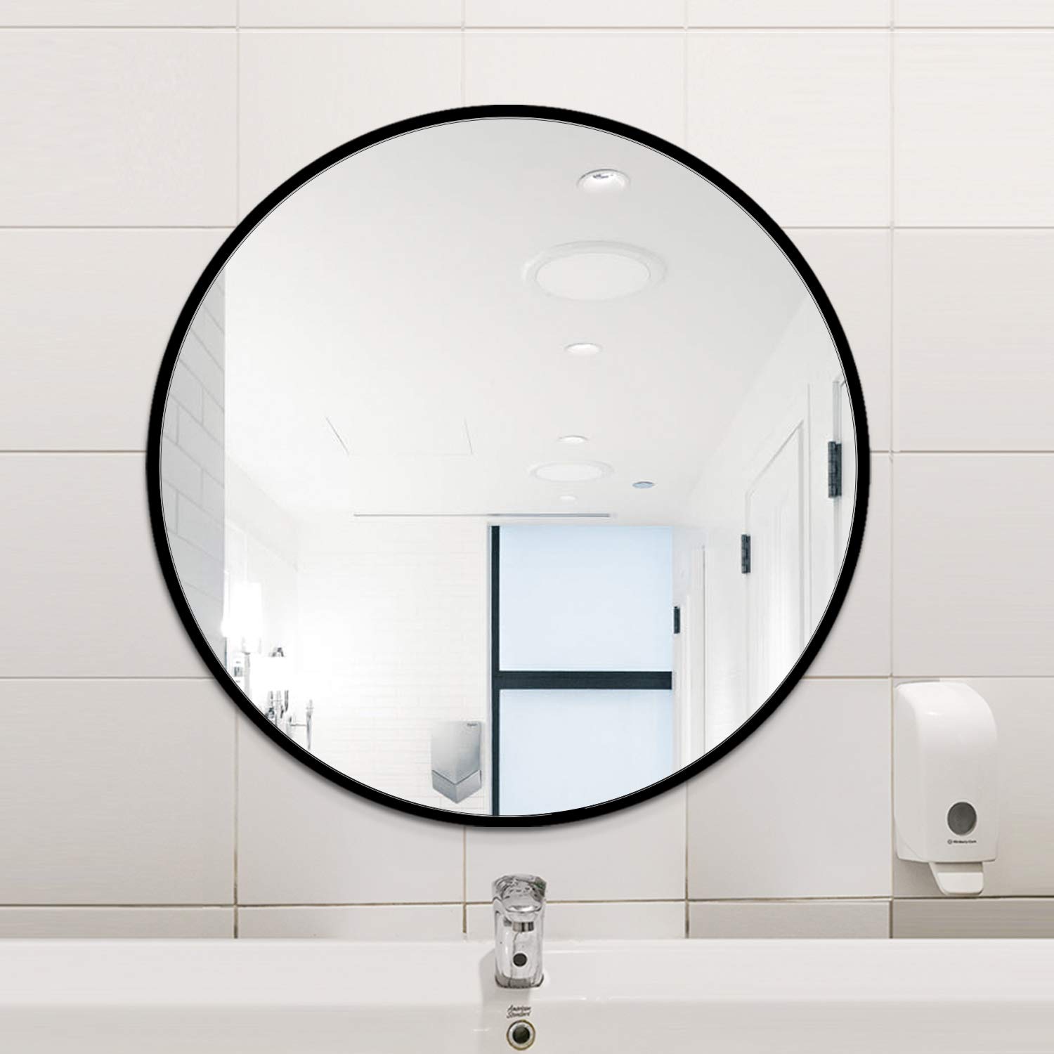 20'' Black Modern Round Mirror with Alloy Frame - Farmhouse Circular Vanity Mirror for Living Room, Bedroom & Bathroom | Rustic Decor, Makeup & Home Decor