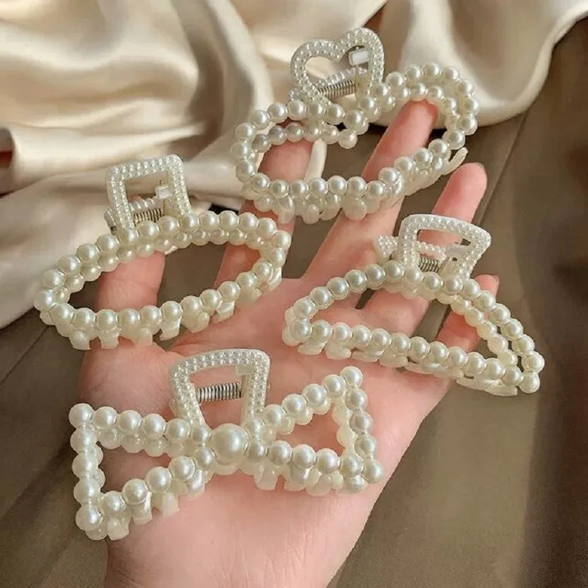 4/5/6PCS Elegant Pearl Hair Claws for Women - Fashion Geometric Hairpins, Barrettes Headwear, Ponytail Hair Clips - Perfect for Weddings, Parties & Everyday Styling