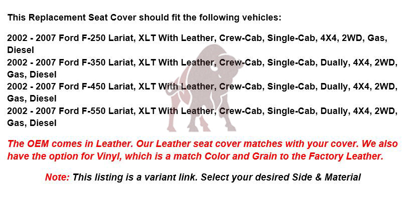 2003-2007 Ford F250 F350 F450 F550 Lariat Seat Covers - Premium Leather or Vinyl Replacement Covers in Flint Gray - Perfect for Truck Upgrades & Off-Road Protection