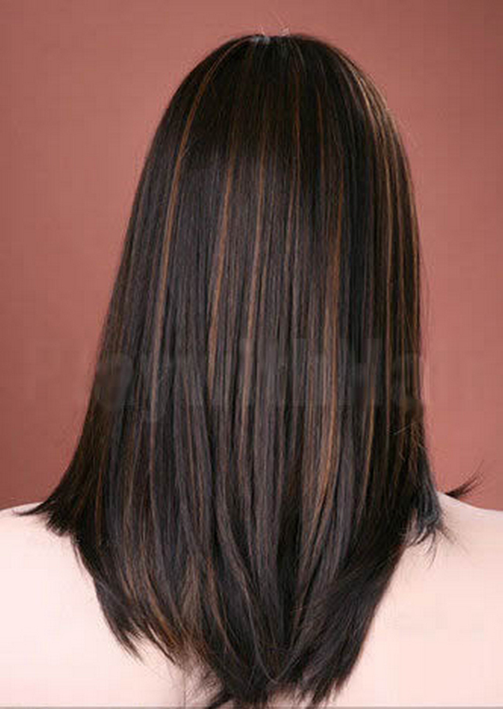 Forever Young Ladies Long Straight Side Bangs Fringe Off Black with Copper Highlights Wig - Perfect for Cosplay, Halloween Costumes & Daily Fashion