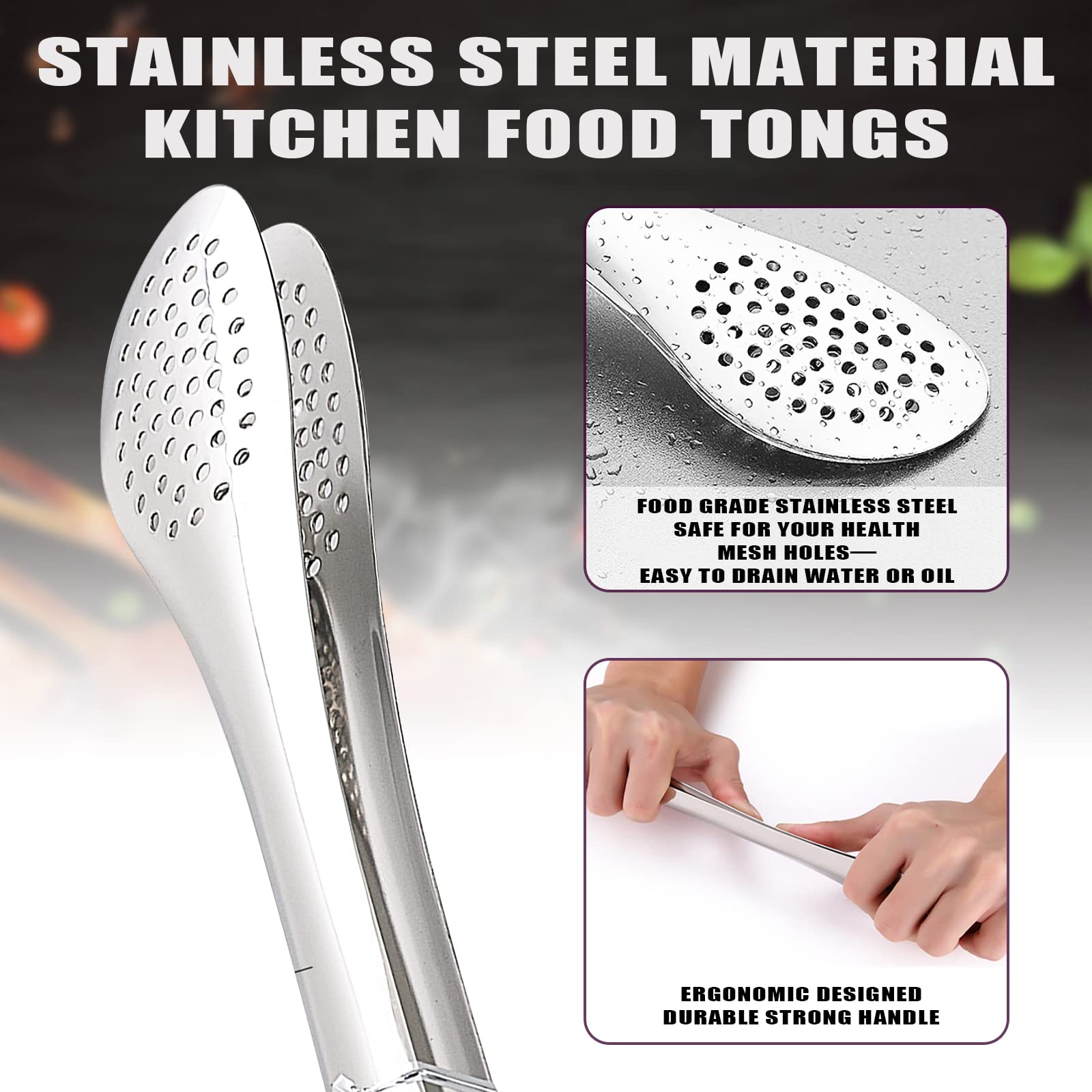 TOPULORS Stainless Steel Tongs Set (7/9/11 Inch) - Heavy Duty Kitchen & BBQ Cooking Tongs for Grilling, Frying, Baking, Salad - Dishwasher Safe Serving Utensils for Food, Ice, Toast, Pastry - Perfect for Home Kitchen, Outdoor BBQ, Buffet & Restaurant Use