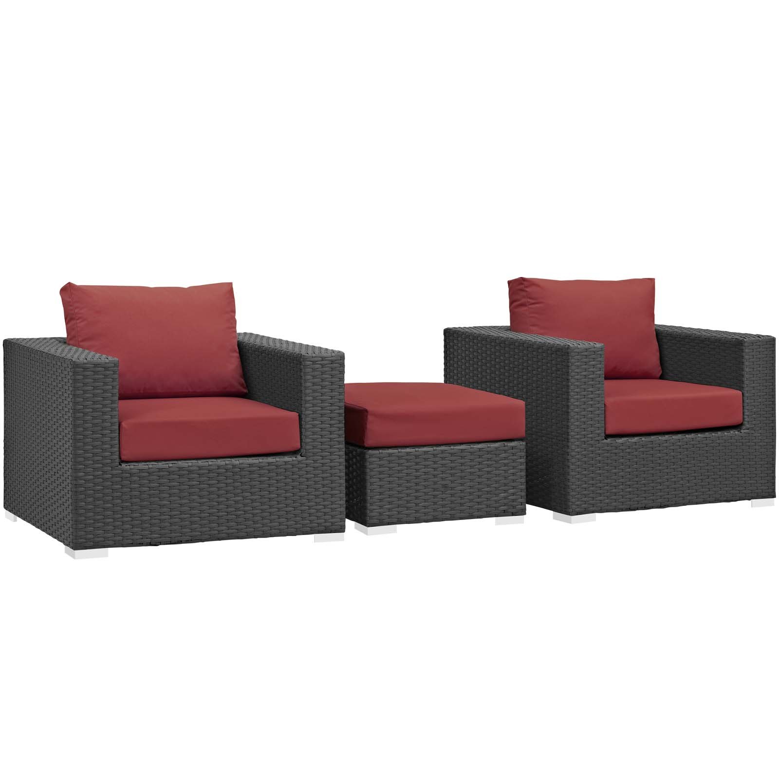 Modern Contemporary Outdoor Patio Balcony Lounge Sectional Sofa Set with Sunbrella Cushions - All-Weather Rattan Wicker Furniture in Vibrant Red - Perfect for Backyard, Poolside, and Garden Relaxation