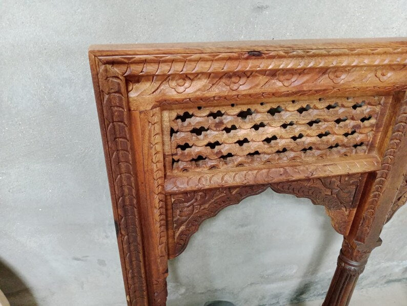 Handcarved Jharokha Arch Design Mirror 80x110x10cm - Exquisite Wooden Wall Mirror with Indian Mughal Style for Living Room, Bedroom & Entryway Decor
