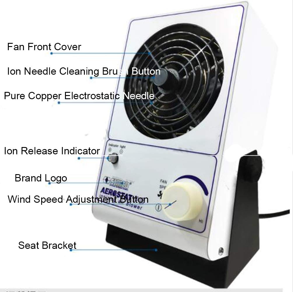 TOPCHANCES Industrial Ionizing Air Blower Fan - 110V ESD Safe Anti-Static Desktop Cooler for Electronics Workbench, PCB Assembly & Clean Room Use