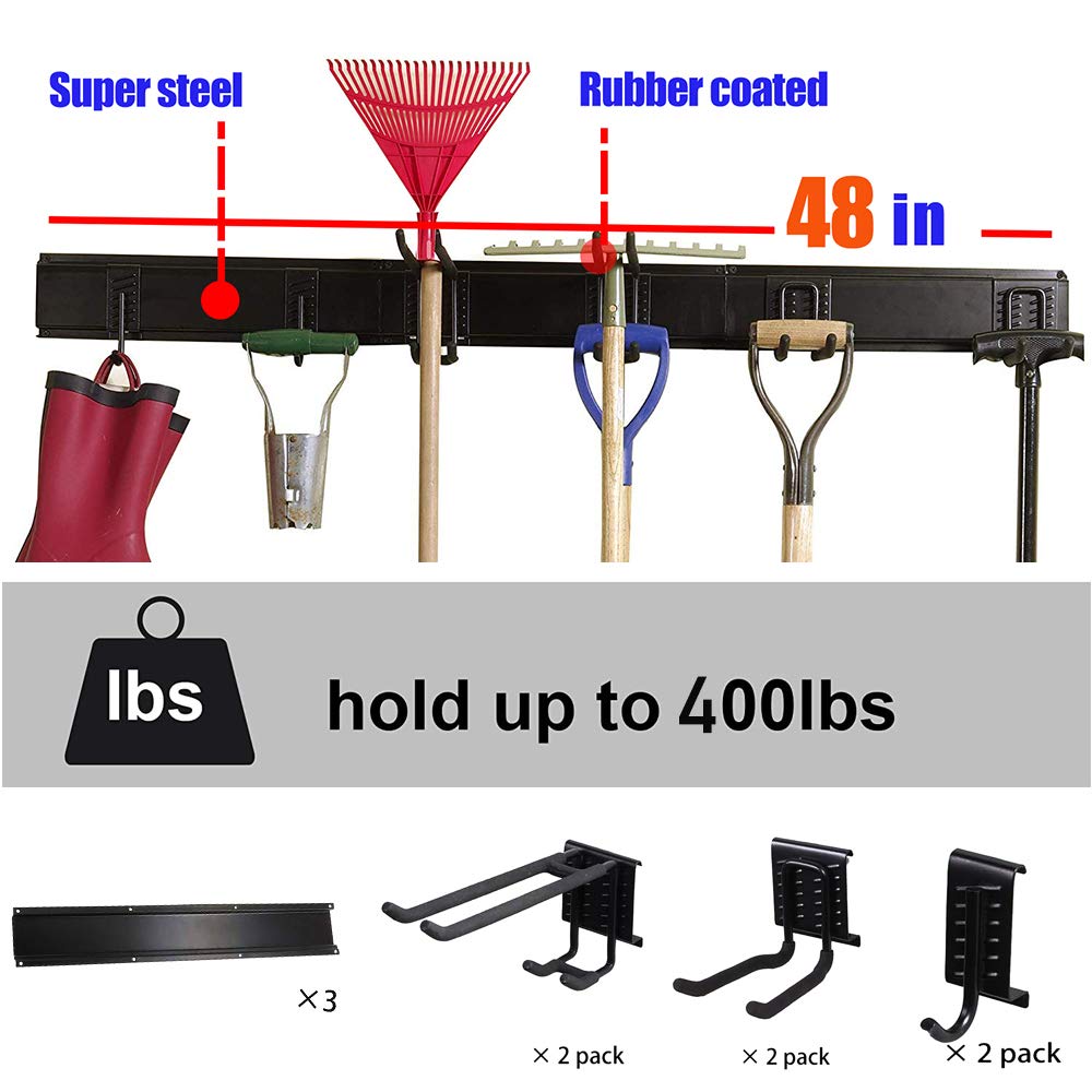 Ultrawall Garage Wall Organizer - 9PC Heavy Duty Tool Hooks & Garden Tool Storage Rack for Garage Organization - Perfect for Storing Shovels, Rakes, Ladders & Power Tools