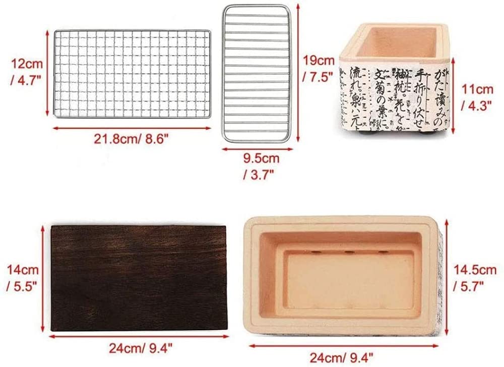 4-in-1 Japanese Ceramic Tabletop BBQ Grill - Mini Charcoal Grill & Stove for 2-3 People, Portable Outdoor Cooking (24x14.5x11cm) - Perfect for Camping, Picnics, Backyard Parties & Small Gatherings