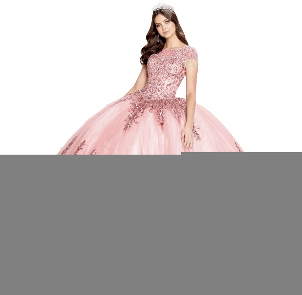 Elegant Snow Lotus Women's Embroidered Quinceañera Ball Gown with Lace Floral Applique & Bead Details - Princess Sweet 16 Dresses for Quinceañera, Prom, Wedding & Special Occasions